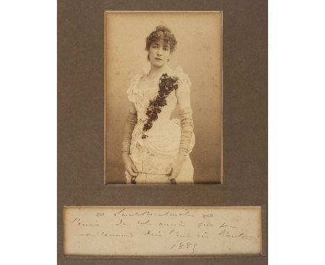 *Bernhardt (Sarah, 1844-1923). Photograph signed, 1889,  albumen print, three-quarter length as Princess Fedora, signed and d