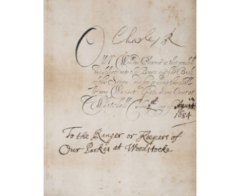 *Charles II (King of England, Scotland and Ireland, 1630-1685). Document signed, 'Charles R', Whitehall, 2 August 1684,  a pr