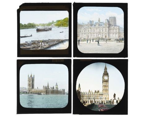 *Magic Lantern Slides. A group of 95 diapositive photographic lantern slides of London, early 20th century,  together with ma