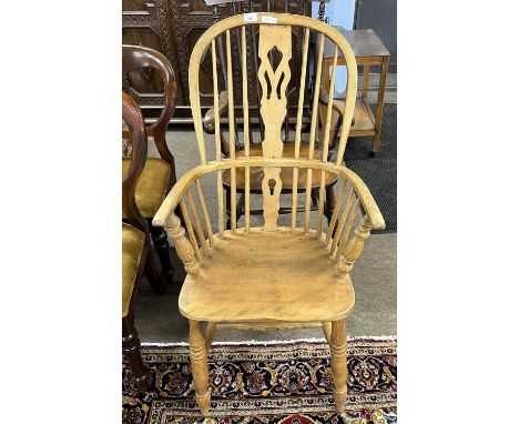 A Victorian light elm and ash stick back Windsor chair with H formed stretcher and turned legs (Item 115 on vendor list)