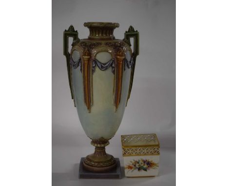 A 19th Century Royal Worcester vase of aesthetic design (lacking cover) together with a small Royal Worcester bowl with a flo