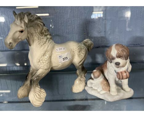 A Lladro model of a St Bernard and pup and a further Beswick model of a shire horse