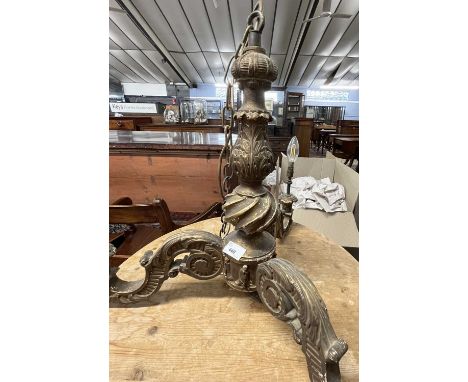 20th Century gilt wood three branch centre ceiling light fitting, 49cm high