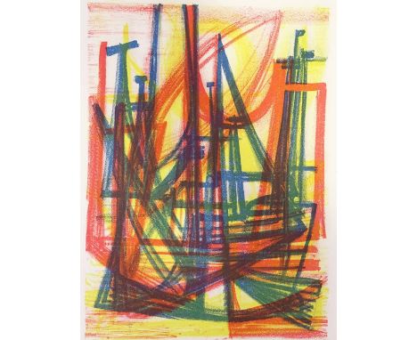 Terry Haas (born 1923), lithograph, abstract harbour, 1950s, signed in pencil, sheet size 15" x 11", unframedVery good condit