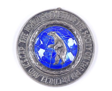 A sterling silver and blue enamel membership medal, enscribed The Honour Member of the Socity on the Polar Circle and Icecap,