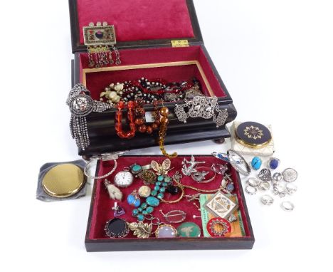 Large jewellery box containing various silver bangles, rings, costume jewellery etcLot sold as seen unless specific item(s) r