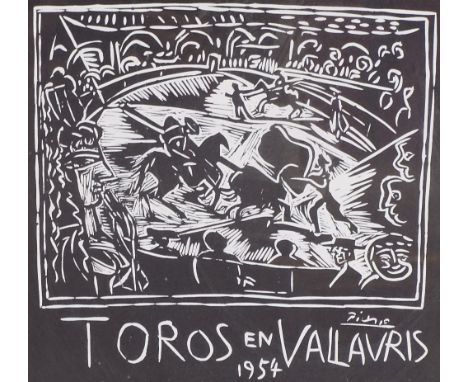 After Picasso, lithograph, Toros En Vallauris, image 8" x 9", framedVery good condition 