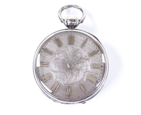 A 19th century silver-cased open-face key-wind pocket watch, by H Watts of Poole, silvered floral dial with applied gold Roma