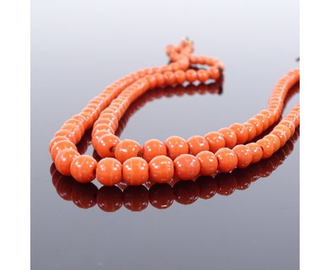 A Victorian graduated ceramic bead double-row necklace, unmarked gold clasp, necklace length 38cm, 29.6g Very good overall co