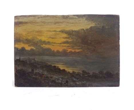Early 20th century oil on board, sunset scene on the coast, unsigned, 8" x 12", unframedSeveral light dents on the edges of t