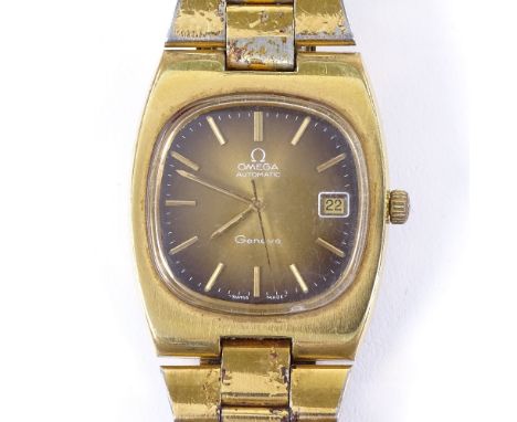 OMEGA - a Vintage gold plated stainless steel Geneve automatic wristwatch, circa 1970s, ref. 166.0191 366.0835, smokey gold d
