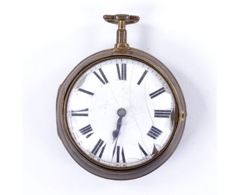 A 19th century brass pair-cased open-face key-wind Verge pocket watch, by James Bertram of London, movement no. 6225, white e