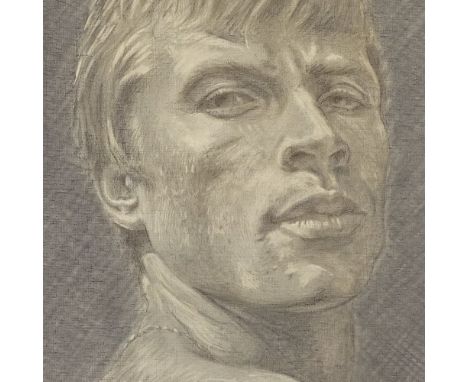 John Barrington, silverpoint on canvas, portrait of Rudolf Nureyev at Cannes, 24" x 18", unframedVery good condition 