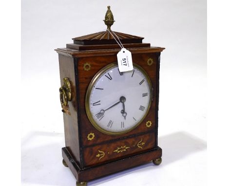 A Regency mahogany bracket clock, 8-day fusee movement with brass inlaid case and pineapple finial, case height 38cmCase is i