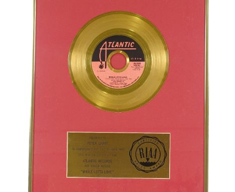 Led Zeppelin - Whole Lotta Love, original RIAA gold disc presented to Peter Grant, the band's Manager, to commemorate the sal