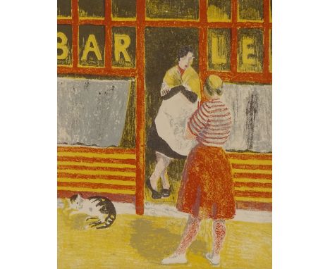 French School, colour lithograph, circa 1950, bar scene, image 11" x 8.5", mountedVery good condition 