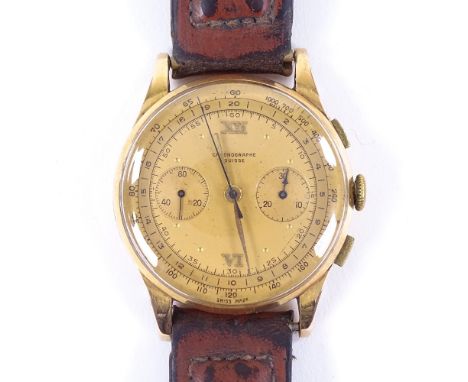 CHRONOGRAPHE SUISSE - a Vintage 18ct gold mechanical chronograph wristwatch, ref. 139, circa 1940s, champagne dial with gilt 