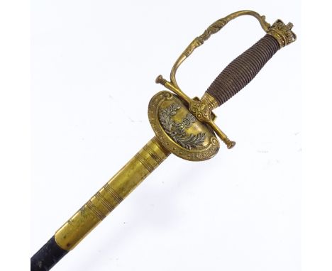 An Edward VII 1845 pattern dress sword by Davies & Son of Hanover Street London, etched blade with gilt-brass hilt and origin