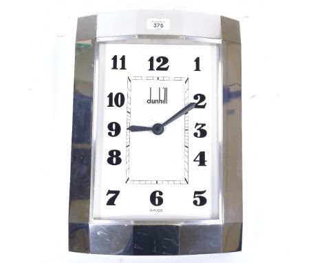 DUNHILL - a large steel-cased shop advertising wall clock, bevelled case with Arabic numerals and quartz movement, by Ruegg S
