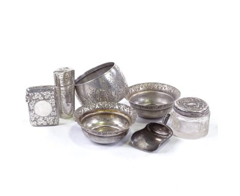 Various silver, including engraved Vesta case, needle case, napkin ring etcAll in good original condition, no obvious damage 