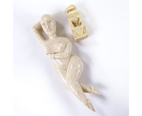 Antique Chinese carved ivory doctors figure, probably 19th century, length 25cm, together with a Chinese carved ivory Dog of 