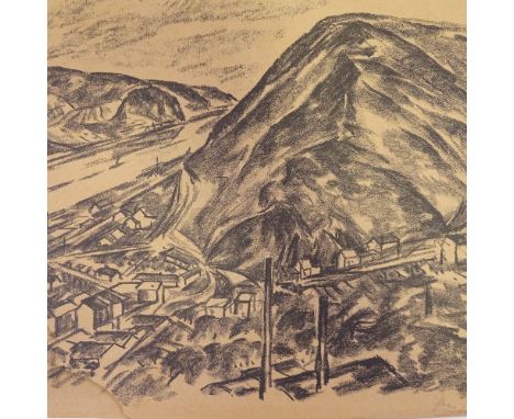 Muirhead Bone, lithograph, First War Period street scene, 12" x 9.5", and an expressionist lithograph, mountain landscape, in