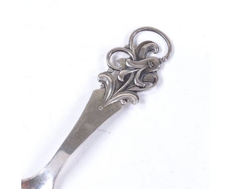 A Vintage Danish silver serving spoon, pierced and engraved foliate handle, hallmarks 1961, length 17.5cm, 1.2ozVery good ori