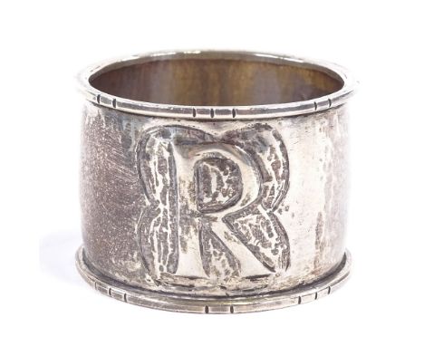 An Arts and Crafts silver napkin ring, present for Queen Elizabeth II Coronation, inscription to Robert Denis de Vitre Kenwar