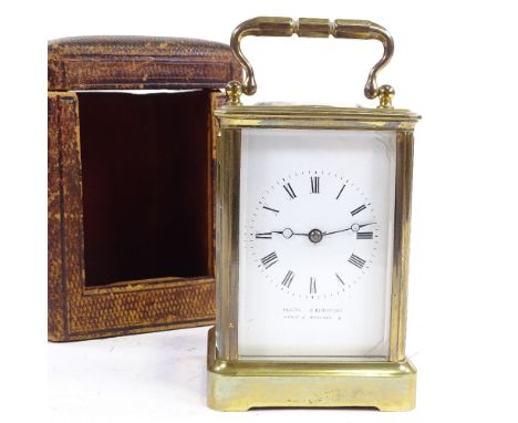 A 19th century brass-cased carriage clock, by Olliva & Botsford, plate no. 1661, height 12cm, in original leather case with k