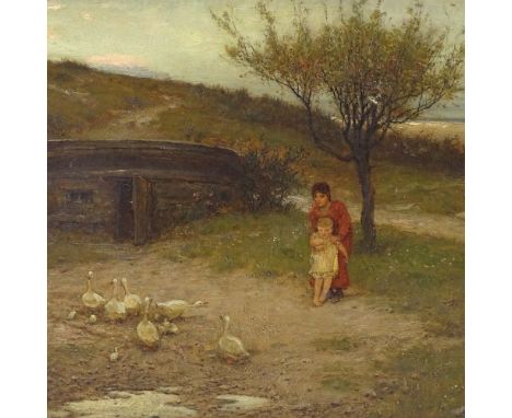 George Henry Boughton (American 1834 - 1905), oil on wood panel, The Springtime of Love, signed with original handwritten lab