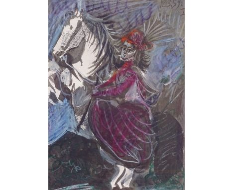After Picasso, lithograph, Francoise on horseback, 14" x 10", framedGood condition 