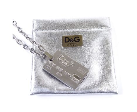 A Dolce & Gabbana stainless steel credit card dog tag pendant necklace, on original steel chain, card length 42mm, chain leng