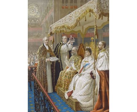Print of the Coronation of Edward VII and Queen consort, 24" x 18", in gilt gesso frameGood condition. 