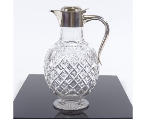 A late Victorian silver mounted cut glass claret jug, hallmarks Birmingham 1901, makers mark JS & S, height 25cm.Good Overall