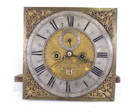 An 18th century longcase clock movement, by James Jordan of Chatham, circa 1740, 8-day movement with subsidiary seconds dial 