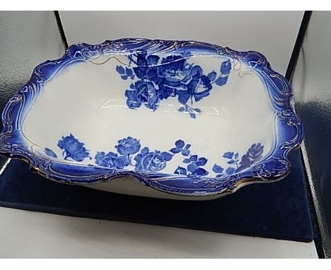 Antique Doulton Burslem Flow Blue "Glorie de Dijon" Wash Stand Basin c1891-1902 ( chip on underside of edge ) 17 x 14 inches 