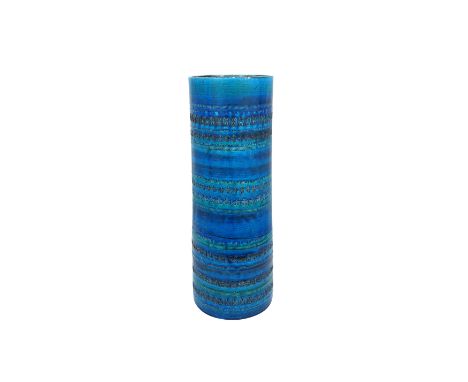 ALDO LONDI (ITALIAN, 1911-2003) FOR BITOSSI: A ceramic blue and green glazed stick stand, of cylindrical form, with incised d