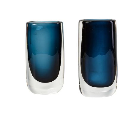 NILS LANDBERG (SWEDISH 1907-1991) FOR ORREFORS: Two Sommerso clear and navy glass vases, circa 1960s, the underside etched 'o