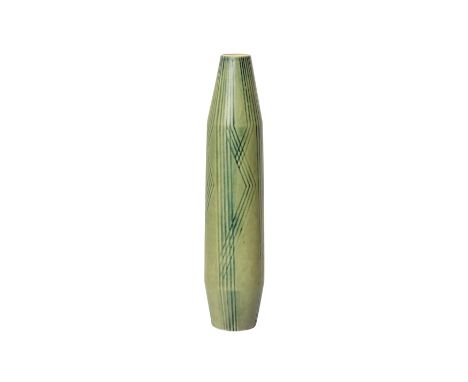CARL-HARRY STÅLHANE (SWEDISH 1920-1990) FOR RORSTRAND: A studio pottery slender stoneware vase, in pale khaki glaze with inci