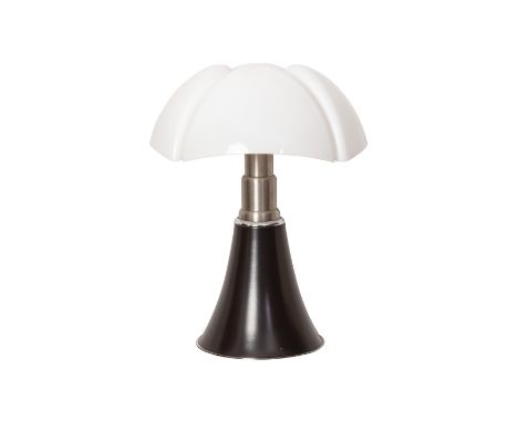 GAE AULENTI (ITALIAN 1927-2012) FOR MARTINELLI LUCE; A 'Pipistrello' lamp, the acrylic mushroom style shade, raised over a ri