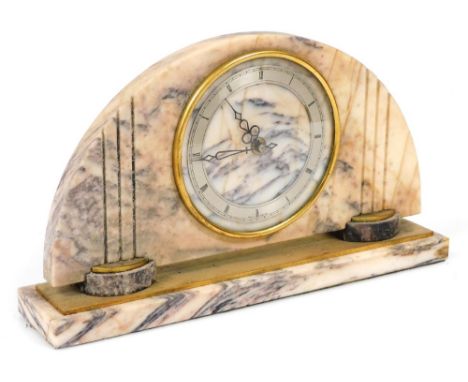 A mid Century Smiths marble mantel clock, the circular dial with silvered chapter ring bearing Roman numerals, clockwork move