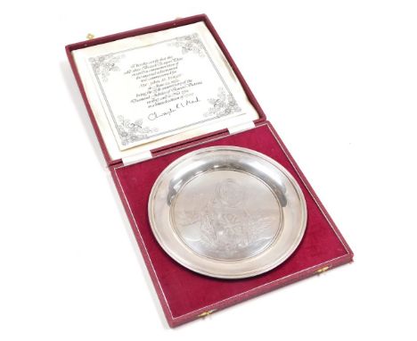 An Elizabeth II silver British Empire commemorative salver, commissioned for Mr John M. Frazer June 22 1972 on the 75th Anniv