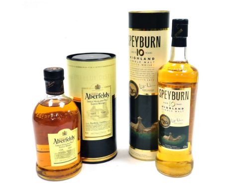 Two bottles of single malt Scotch whisky, comprising Aberfeldy, 12 years, 70cl, and Speyburn, 10 years, 70cl, both boxed.