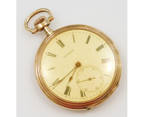 An Intact gentleman's pocket watch, open face, keyless wind, circular dial bearing Roman numerals, subsidiary seconds dial, t
