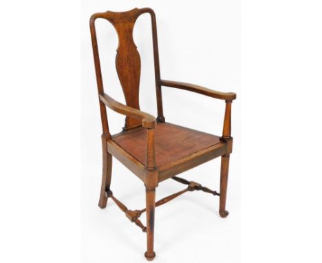 An early 20thC Queen Anne style mahogany carver chair, formally a commode chair.