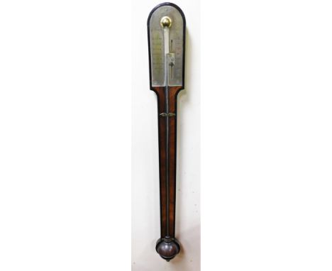 A George III J. Bleuler London mahogany and ebony stick barometer, with brass plate and ball to base, 96cm high. 