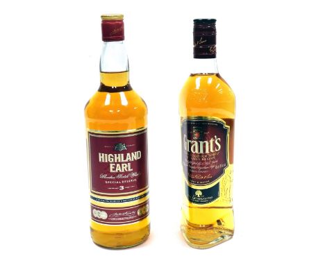 Two bottles of blended Scotch whisky, comprising Highland Earl, 1 litre, and Grant's, 70cl.