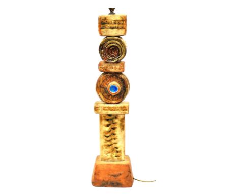 A late 20thC ceramic floor lamp, possibly by Bernard Rooke, of totem form, 102cm high. (1) Buyer Note: WARNING! This lot cont