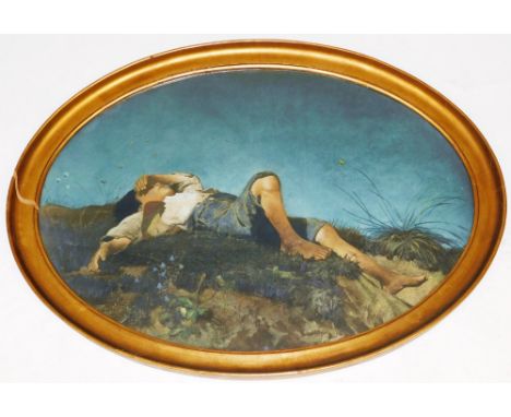 After Franz von Lenbach. Shepherd boy, print, 62cm x 84cm.