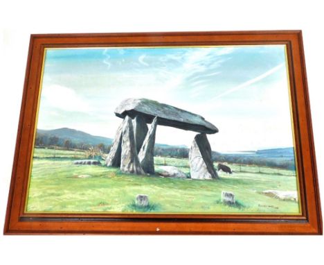 Maxwell Jones (20thC British School). Study of Neolithic standing stones, oil on canvas, signed and dated 1990, 50cm x 74.5cm